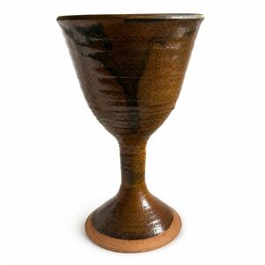 Chalice Goblet Signed KO '77 Studio Art Pottery Gothic Medieval Hand Thrown VTG